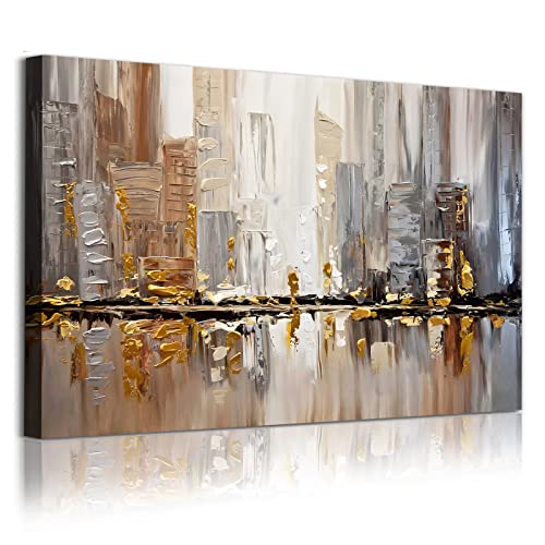 Braunes abstraktes Gemälde, grau-goldfarbene Bilder, moderne Leinwand, Wandkunst, Folienkunst für Wände, Textur, abstrakt, moderne Kunstdrucke, Schwarzgrau, 40,6 x 61 cm, rahmenlos von GADZRTIL