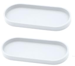 2 Stück Tablett für Badezimmer, Silikon, Aufbewahrungstablett, für Wohnzimmer, Schlafzimmer, Waschbecken, Badewanne und Küchenspüle, oval, 24,5 x 11 x 2 cm (weiß) von GAESHOW