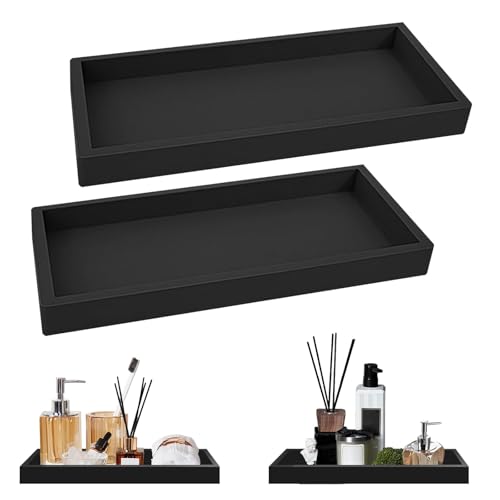 GAESHOW 2 Stück Silikon Badezimmertablett, Badezimmer Tablett, Bad Tablett für Waschtisch, Waschbecken Aufbewahrungsschale, Rechteck Vanity Organizer für Küchenspüle und Toilettenschüssel(Schwarz) von GAESHOW