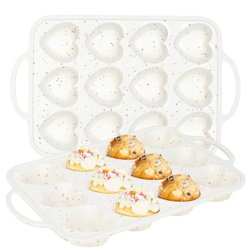 GAESHOW 2 Stück Muffin-Backform in Herzform, 37 x 23 x 3 cm, Antihaft-Silikonform mit 12, Muffin-Backform zum Backen von GAESHOW