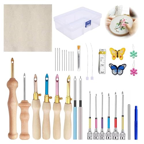 GAESHOW 35 Stück Stanznadel Set, Punch Needle Kit mit Holzgriff, Verstellbar Stanznadel Werkzeug für Basteln, Stickerei Starter Kit für Stickgarn Kreuzstich Anfänger GAESHOW 35 Stück Stanznadel Set, Punch Needle Kit mit Holzgriff, Verstellbar Stanznadel Werkzeug für Basteln, Stickerei Starter Kit für Stickgarn Kreuzstich Anfänger von GAESHOW