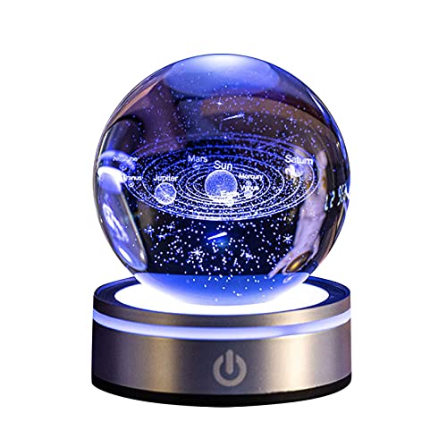 GAESHOW 3D Sonnensystem Kristallkugel, Astronomie LED Ball Lampe für Home Dekoration, Planeten Kristallkugel mit Led Bunte Nachtlicht Basis, Solar System Crystal Ball für Astronomie Liebhaber von GAESHOW