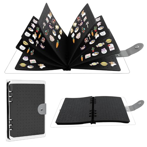 GAESHOW 8 Seiten Filz Emaille Pin Display Seiten, Emaille Pin Display mit Abnehmbaren Ringbüchern, Broschen Pin Organizer mit PVC Schutzhülle, Staubgeschützt Pin Lagerung Buch(schwarz) von GAESHOW