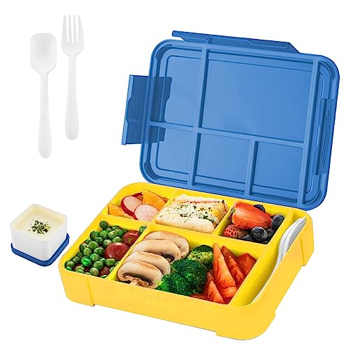 GAESGOW Lunchbox, Auslaufsicher Bento, 6 Unterteilung BentoBox, Brotdose Jausenbox Spülmaschinenfest, Bento Box für Schule, Kindergarten und Ausflüge (Blau Gelb) von GAESHOW