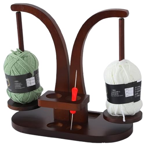 GAESHOW Doppel-Wollknäuelhalter, Garnhalter aus Holz für 2 Knäuel rotierendes Garn, magnetisch, für Strickliebhaber (Holzfarbe) (Retro) von GAESHOW