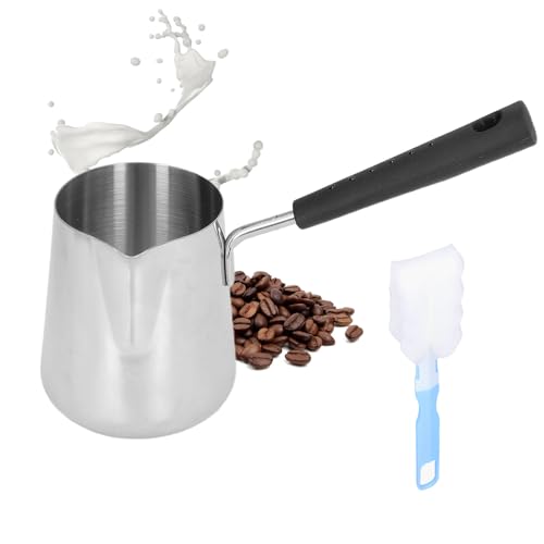 GAESHOW Edelstahl Butterwärmer-Topf, 350 ml Mini Kaffeewärmer, Milchpfanne mit Ausgießer, Kleiner Milchwärmer Topf mit Griff für Zuhause, Küche, Wohnheim, Heißem Töpferherd, Gasherd von GAESHOW