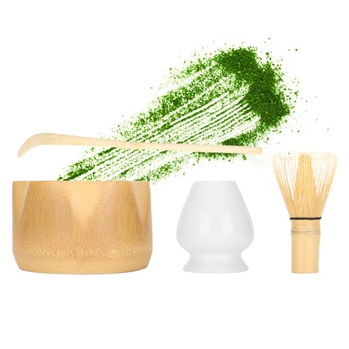 GAESHOW Matcha Geschirr Set, Matcha Making Tool Set, Teezeremonie Set Enthalten Bambus Tee Schneebesen, Tee Scoop, Bowl, Keramik Tee Schneebesenhalter von GAESHOW