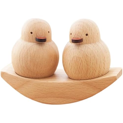 GAESHOW Paar Enten aus Holz, lustige Ente Desktop-Dekorationen, 2 Stück Set mit Holzornamenten, mit Sockel, Heimdekoration von GAESHOW
