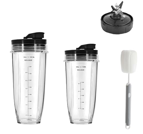 GAESHOW Set mit 2 Mixer-Bechern, 32oz und 24oz, Ersatzteile für Mixer mit 7 Seiten und tragbaren Deckel, für Nutri Ninja Pro Extractor Blade mit Reinigungsbürste von GAESHOW