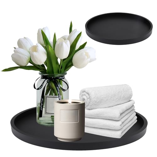 Tablett für Badezimmer, Silikon, schwarz, Aufbewahrungstablett, für Wohnzimmer, Schlafzimmer, Waschbecken, Badewanne und Küchenspüle, rund, 23 cm (schwarz) von GAESHOW