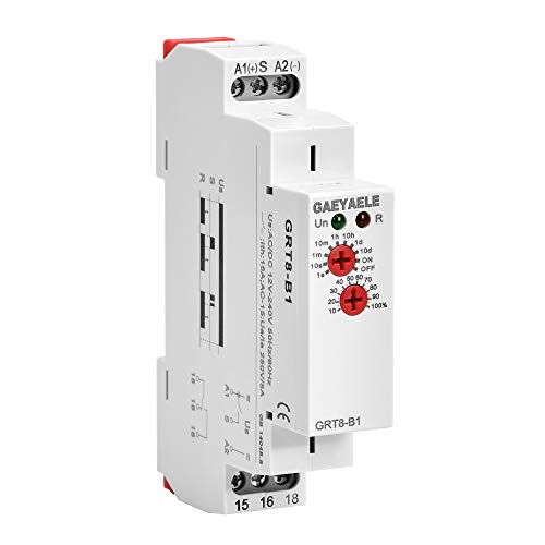 GAEYAELE Verzögerungszeitrelais 16A 1SPDT Elektronisches einstellbares Einfunktions Timer Verzögerungsrelais DIN Rail Modular (GRT8-B1, AC/DC12V-240V) von GAEYAELE