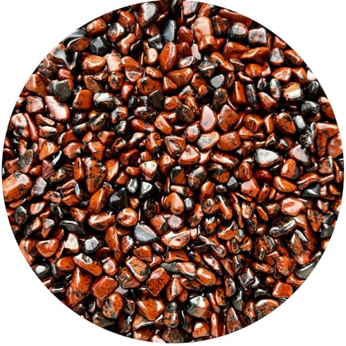 GAF TREASURES 0,2 kg natürliche halbgetrommelte Edelstein-Chips, zerkleinerte Mini-Kristalle, ungebohrte Kristallspäne (Mahagoni-Obsidian) von GAF TREASURES