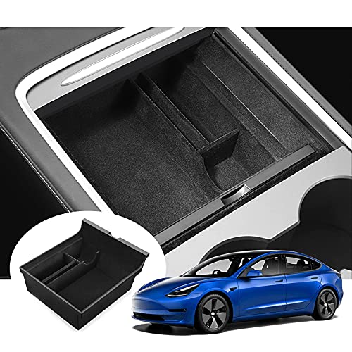 GAFAT Tesla Model Y 2020-2024/ Model 3 2021-2023 Mittelkonsole Aufbewahrungsbox, Model 3 Model Y 2023 Handschuhfach Organizer Tray [Nicht für Model 3 2024+] (Flocking) von GAFAT