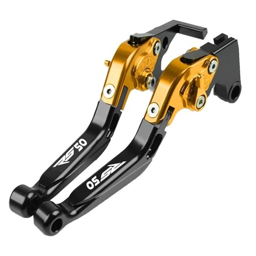 GAFITSEP RS50 Motorrad Einstellbare Erweiterbar Folding Brems Kupplung Hebel Griff Compatible With RS 50 1999-2005 2004 2003 2002 2001 2000 Motorradbremse(Gold2) von GAFITSEP