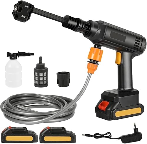 Akku Hochdruckreiniger 21V 60 bar, Tragbarer Druckreiniger Pistole mit 2 x 3.0 Ah Akku, 6-in-1 Verstellbare Düse, Schaumsprüher, 5m Schlauch, Hydroblast für Pet, Gärten, Auto, Boden von GAGAFEEL