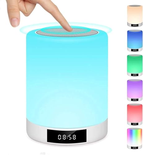 Bluetooth Lautsprecher LED Lampen, Berührungssensor-Nachttischlampe mit Wecker, MP3-Musik-Player, FM-Radio, LED-Lampe mit dimmbare warme Lichter 7 Farben, Geschenk für Kinder Mädchen Teenager von GAGAFEEL