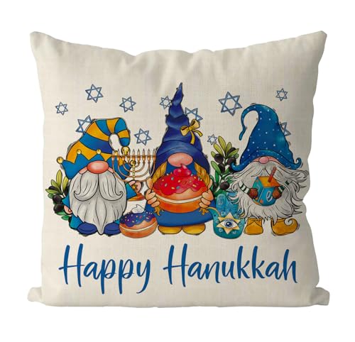 Happy Chanukkah Menora Kerze Kissenbezüge 45,7 x 45,7 cm Zwerge Dreidel Wurfkissenbezüge Winter Kissenbezug Wohnkultur Wohnzimmer Haus dekorativer Kissenbezug für Sofa Couch von GAGEC