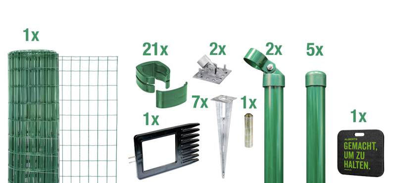 Alberts® Schweißgitter Fix-Clip Pro® Komplettset 10 - 100 Meter mit Bodenhülse Grün 1530 mm 10 m von Alberts