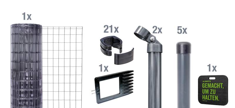 Alberts® Schweißgitter Fix-Clip Pro® Komplettset 15 - 100 Meter zum Einbetonieren Anthrazit 1220 mm 10 m von Alberts