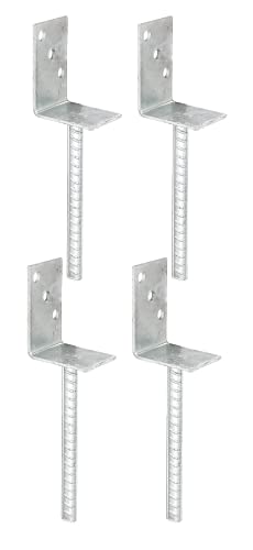 Alberts 215002 L-Pfostenträger | mit Betonanker aus Riffelstahl | feuerverzinkt | Breite 80 mm | Länge des Riffelstahl 200 mm | 4er Set von Alberts