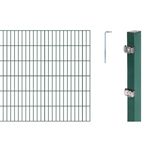 Alberts, grün GAH 650087 Doppelstabmattenzaun als 16 tlg. Zaun-Komplettset wahlweise in verschiedenen Farben | kunststoffbeschichtet, 120 cm | Länge 14 m, Höhe: 1200 mm von Alberts