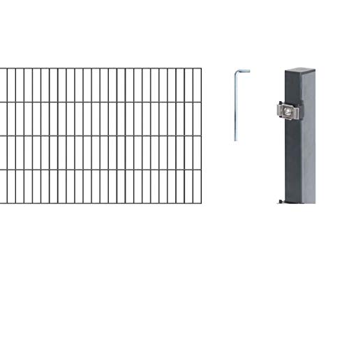 Alberts, anthrazit GAH 650582 Doppelstabmattenzaun als 18 tlg. Zaun-Komplettset wahlweise in verschiedenen Farben | kunststoffbeschichtet, 80 cm | Länge 16 m, Höhe: 800 mm von Alberts