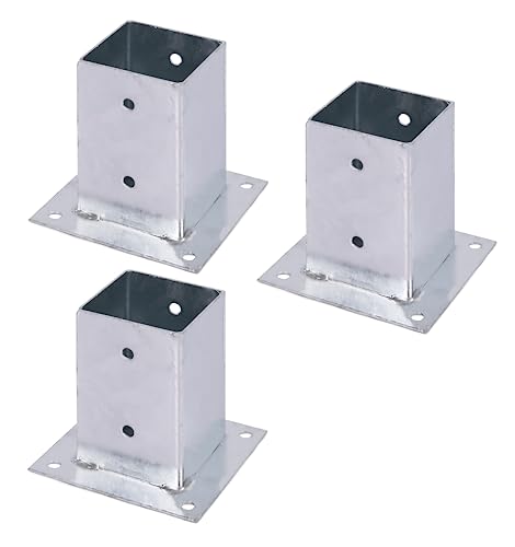 Alberts 211899 Aufschraubhülse | für Rund- oder Vierkantholzpfosten | feuerverzinkt | 91 x 91 mm | 3er Set von Alberts