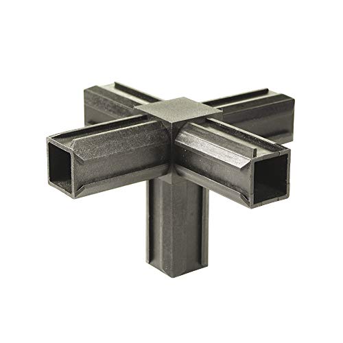Alberts 426408 XD-Anschluss für Vierkantrohre | Kreuzstück und ein zusätzlicher rechtwinkliger Ausgang | Kunststoff, schwarz | 20 x 20 x 1,5 mm von Alberts