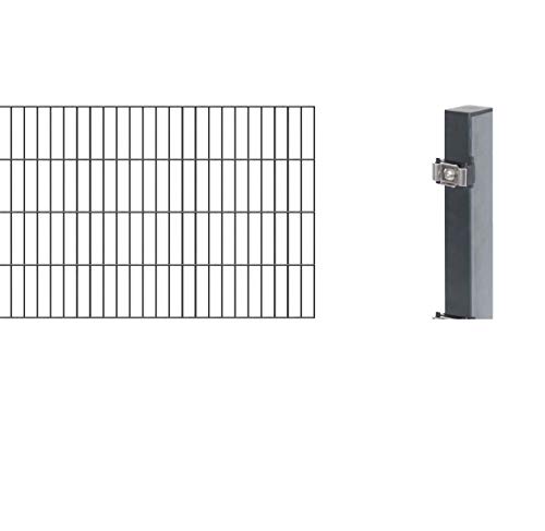 Alberts anthrazit 642617 Erweiterung zum Doppelstabmattenzaun mit Klemmlasche 6-5-6 mm Stahldraht Verschiedene Höhe 80 cm Länge 2 m von Alberts