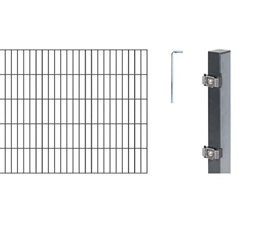 Alberts, anthrazit GAH 650766 Doppelstabmattenzaun als 16 tlg. Zaun-Komplettset wahlweise in verschiedenen Farben | kunststoffbeschichtet, 100 cm | Länge 14 m, Höhe: 1000 mm von Alberts