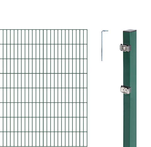 Alberts 651459 Doppelstabmattenzaun als 20 tlg. Zaun-Komplettset | verschiedene Längen und Höhen | grün | Höhe 160 cm | Länge 18 m von Alberts