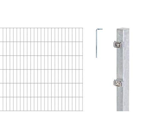 Alberts GAH 655891 wahlweise Farben | feuerverzinkt Doppelstabmattenzaun als 18 TLG. Zaun-Komplettset mit Klemmlasche 6-5-6 mm Stahldraht Verschiedene, Höhe 120 cm Länge 16 m von Alberts