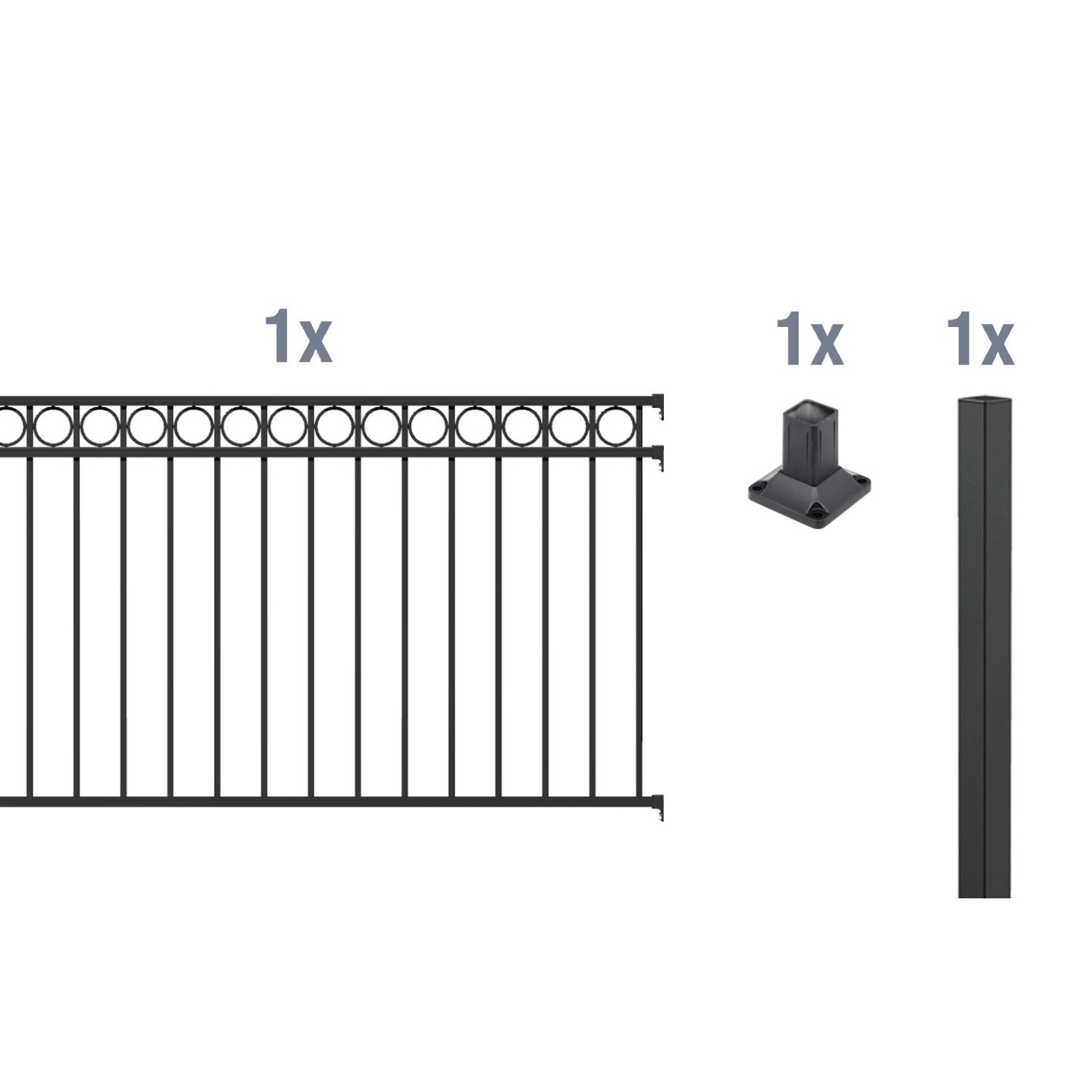 Metallzaun Anbau-Set Circle Schwarz z. Aufschrauben 120 cm x 200 cm von -