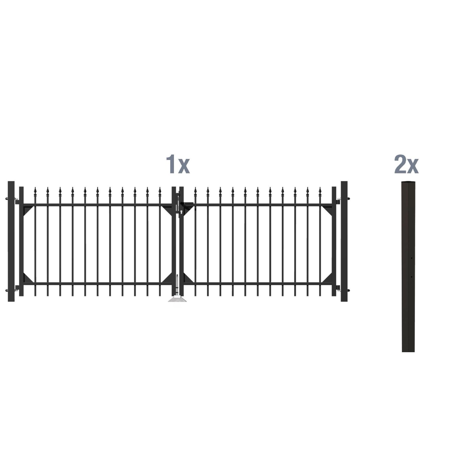 Metallzaun Doppeltor-Set Chaussee Schwarz z. Einbetonieren 100 cm x 301 cm von -