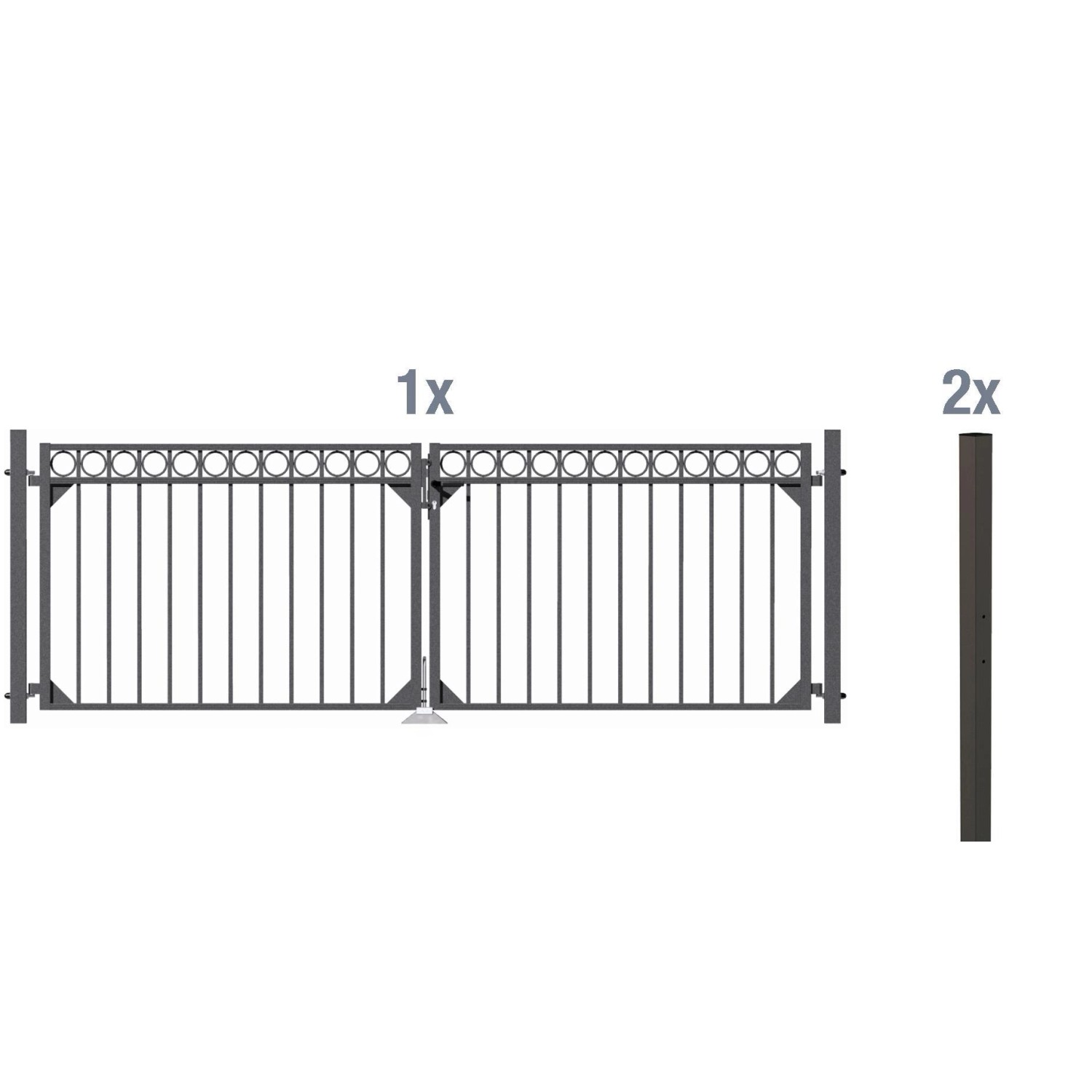 Metallzaun Doppeltor-Set Circle Anthrazit z. Einbetonieren 100 cm x 301 cm von -