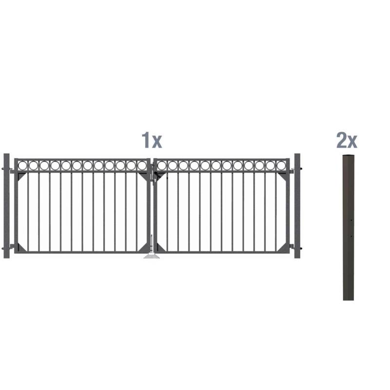 Metallzaun Doppeltor-Set Circle Anthrazit z. Einbetonieren 120 cm x 301 cm von -