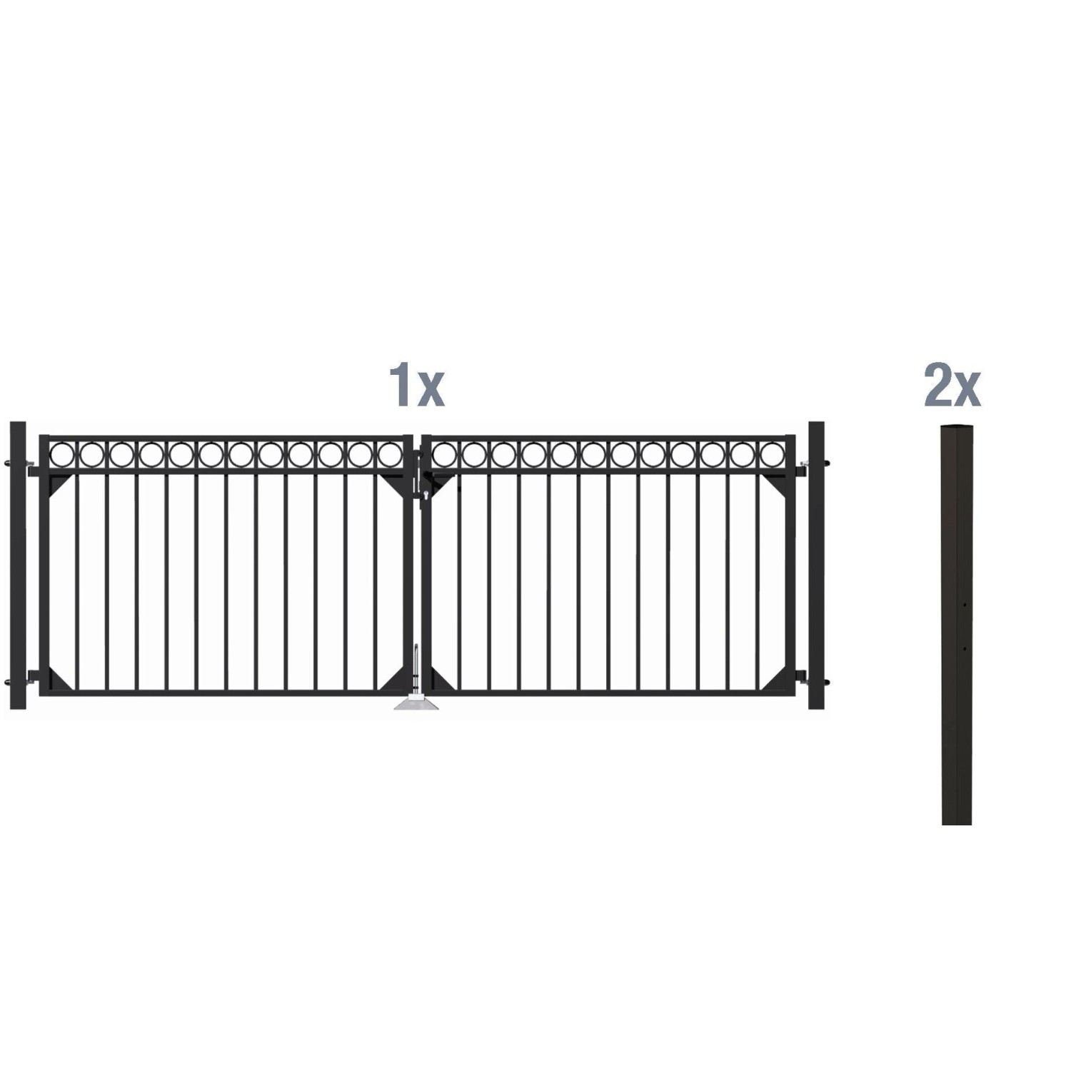 Metallzaun Doppeltor-Set Circle Schwarz z. Einbetonieren 100 cm x 301 cm von -