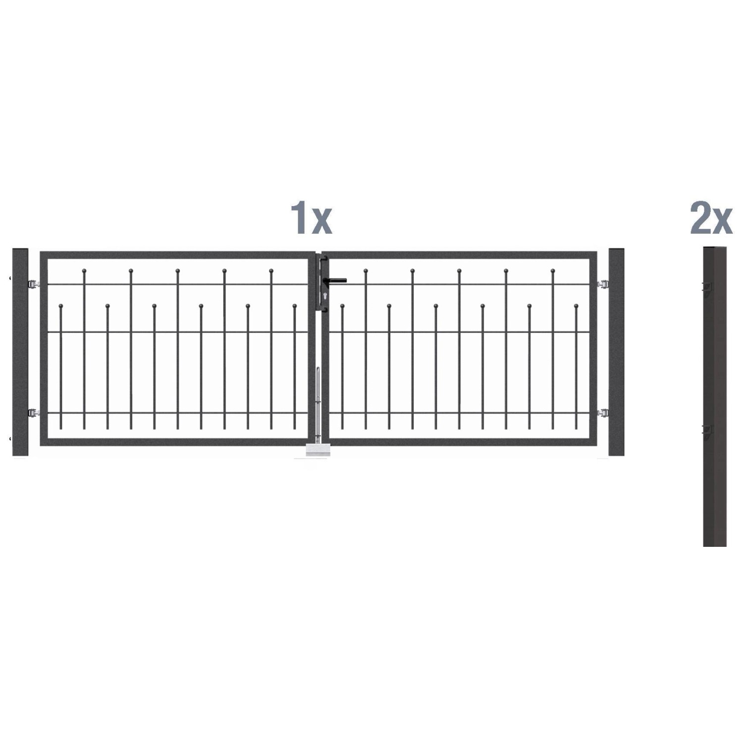 Metallzaun Doppeltor-Set Madrid Anthrazit z. Einbetonieren 100 cm x 300 cm von -