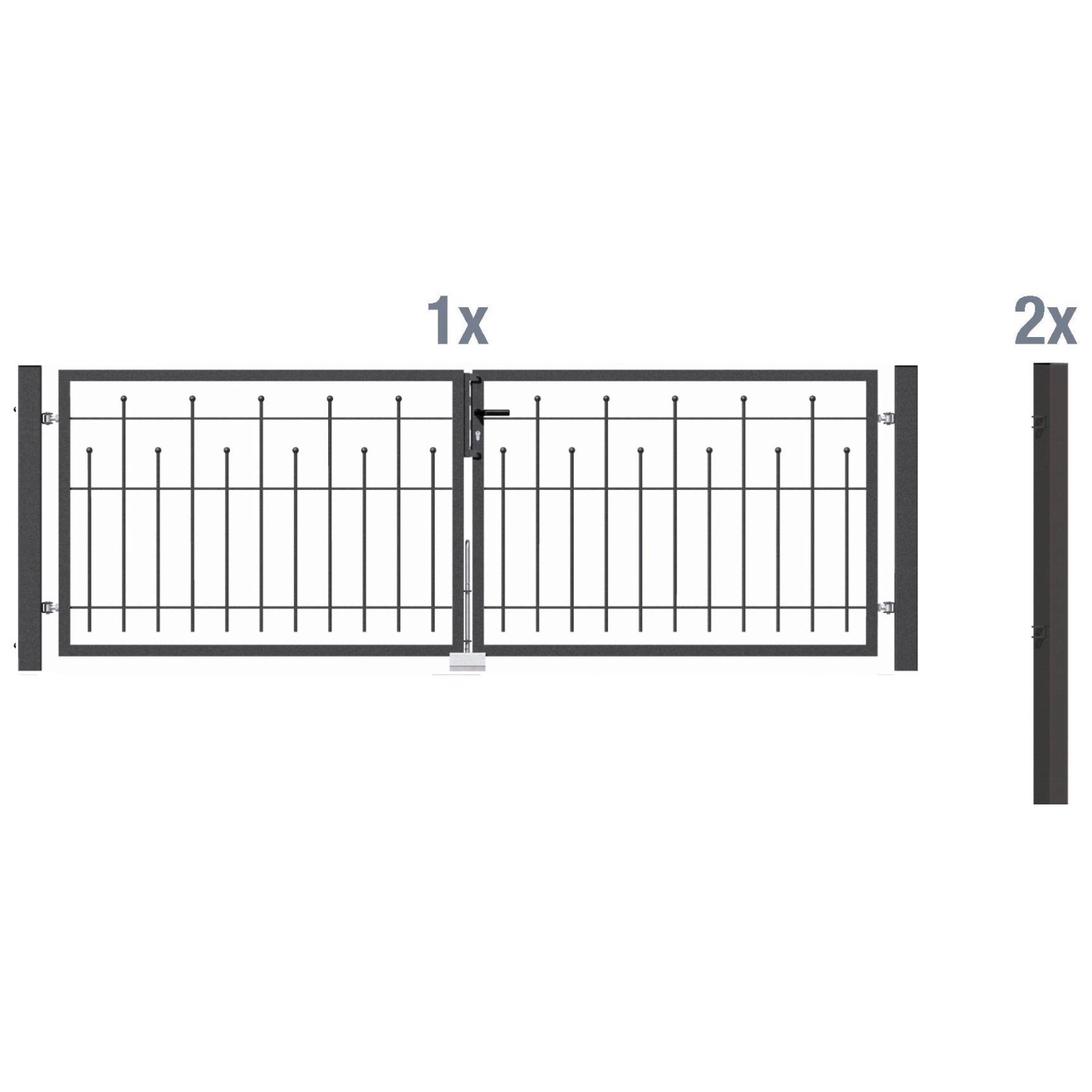 Metallzaun Doppeltor-Set Madrid Anthrazit z. Einbetonieren 80 cm x 300 cm von -