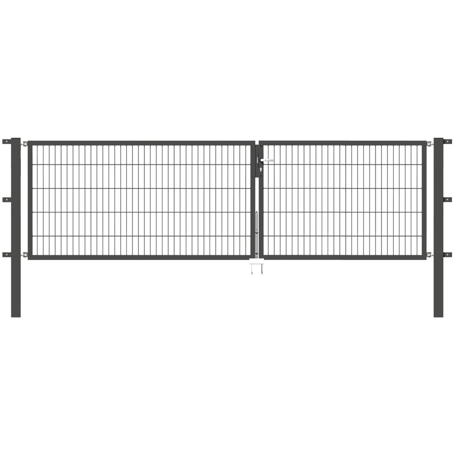 Metallzaun Doppeltor für Doppelstabmatte Anthrazit z. Einbeton. 100 cm x 350 cm von -