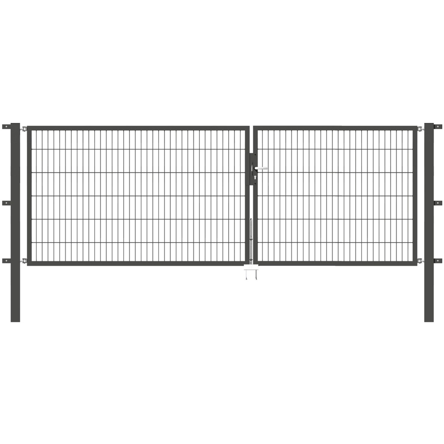 Metallzaun Doppeltor für Doppelstabmatte Anthrazit z. Einbeton. 120 cm x 350 cm von -