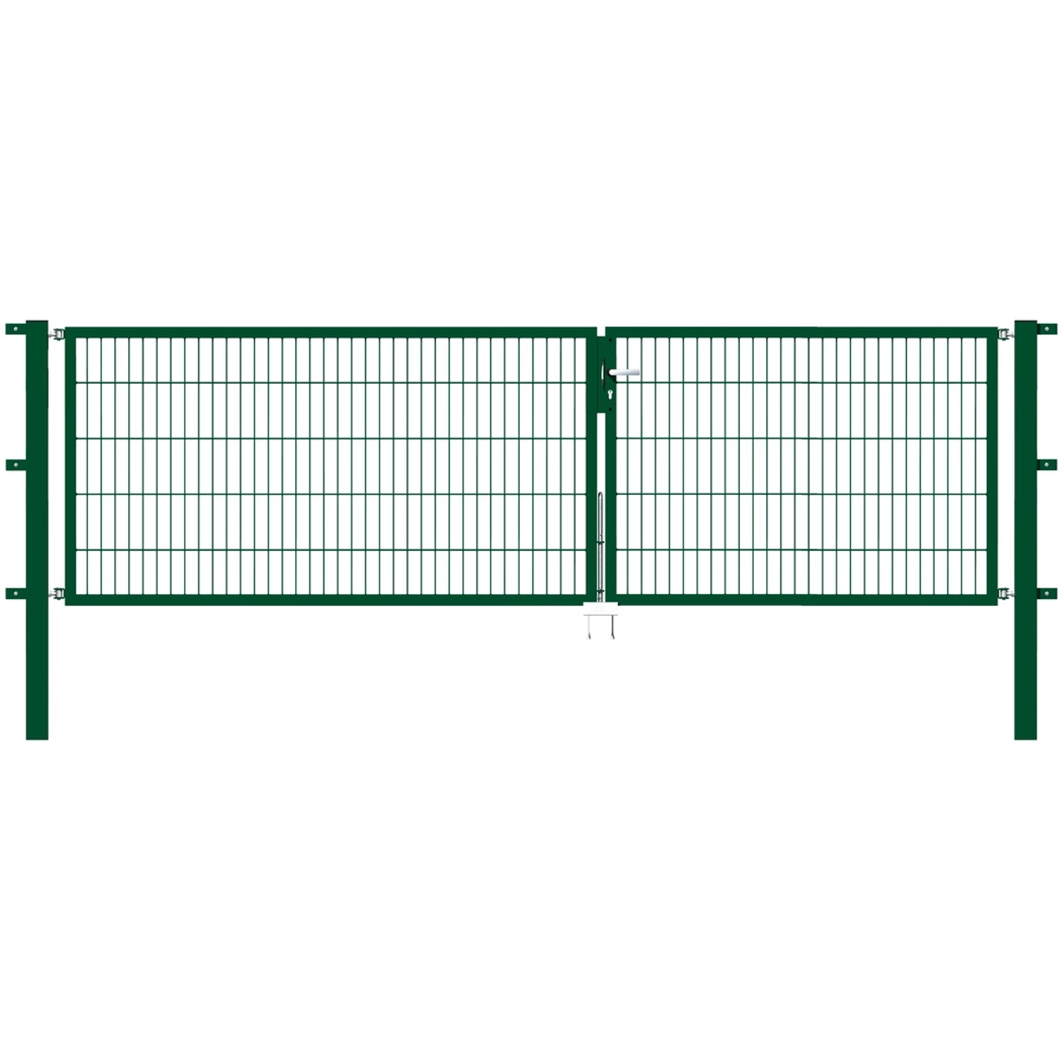 Metallzaun Doppeltor für Doppelstabmatte Grün z. Einbetonieren 100 cm x 350 cm von -