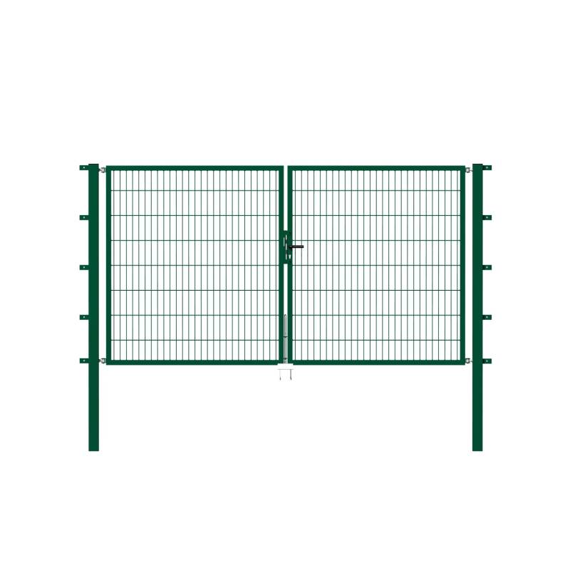 Metallzaun Doppeltor für Doppelstabmatte Grün z. Einbetonieren 140 cm x 400 cm von -