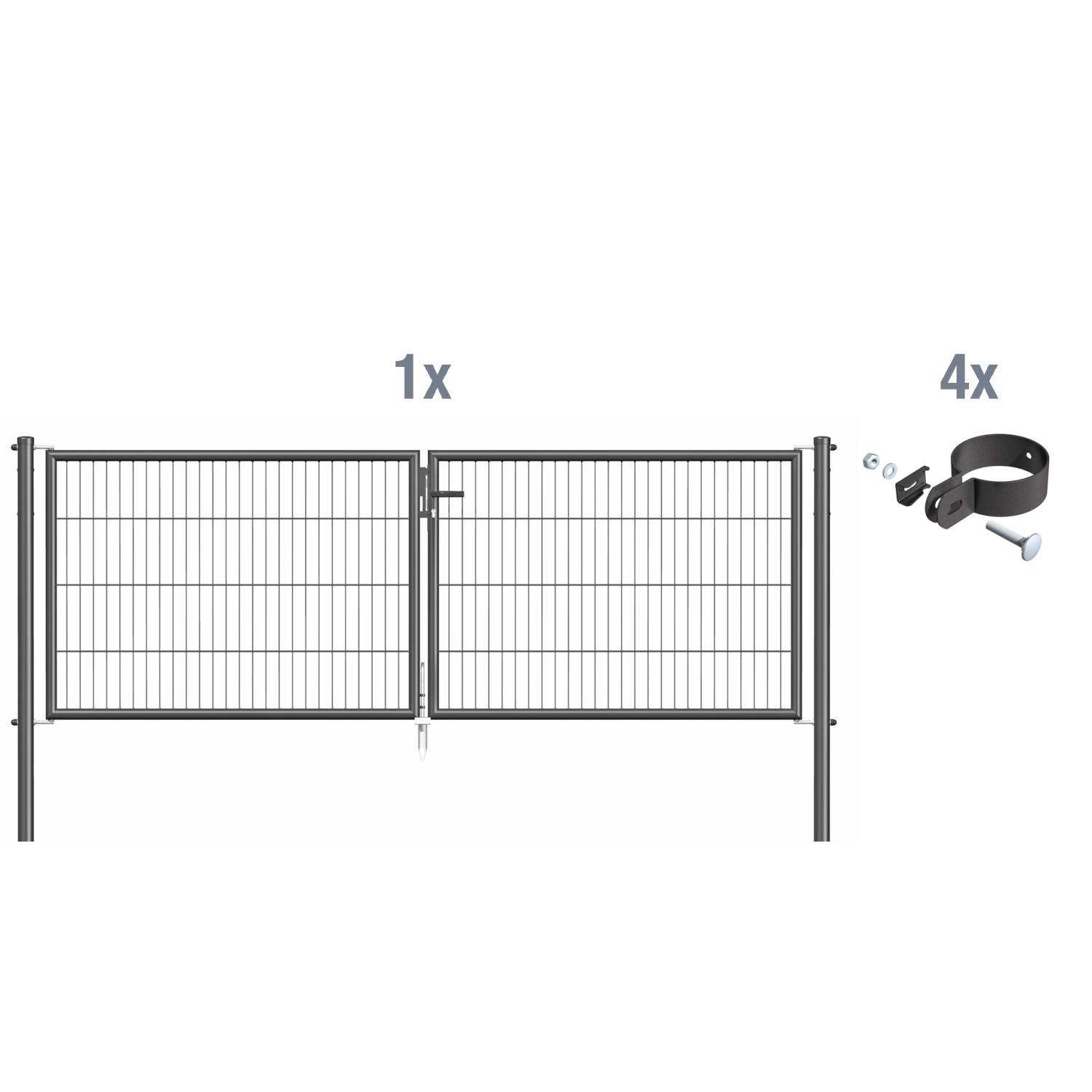 Metallzaun Doppeltor für Einstabmatte Anthrazit z. Einbetonieren 299 cm x 100 cm von -