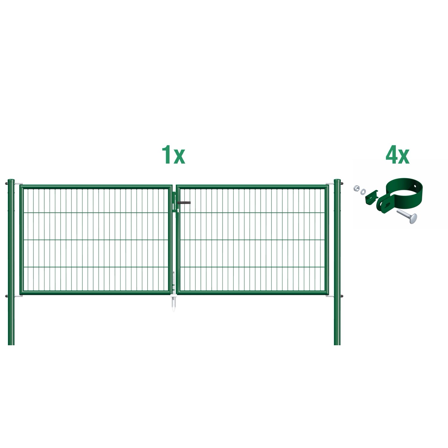 Metallzaun Doppeltor für Einstabmatte Grün z. Einbetonieren 299 cm x 100 cm von -