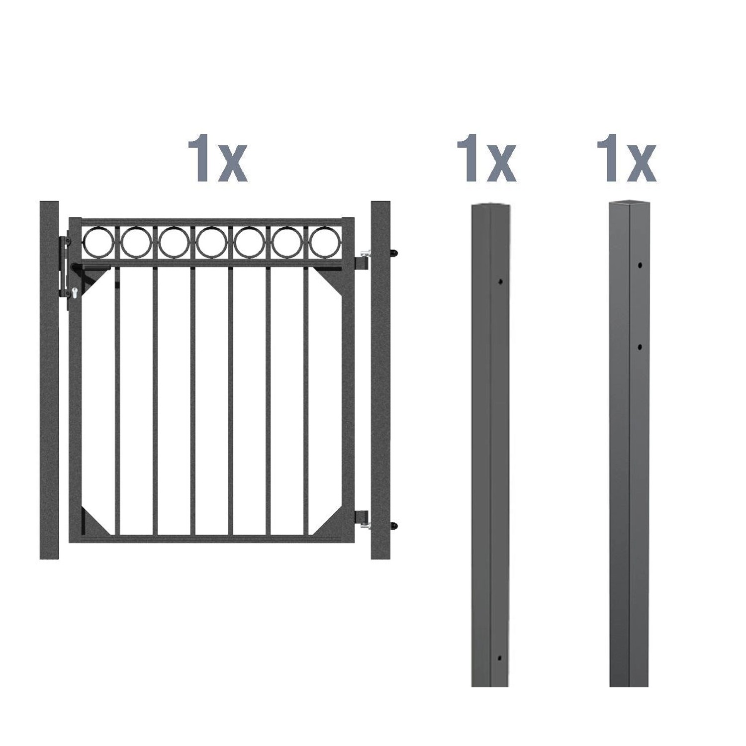 Metallzaun Einzeltor-Set Circle Anthrazit z. Einbetonieren 100 cm x 96 cm von -