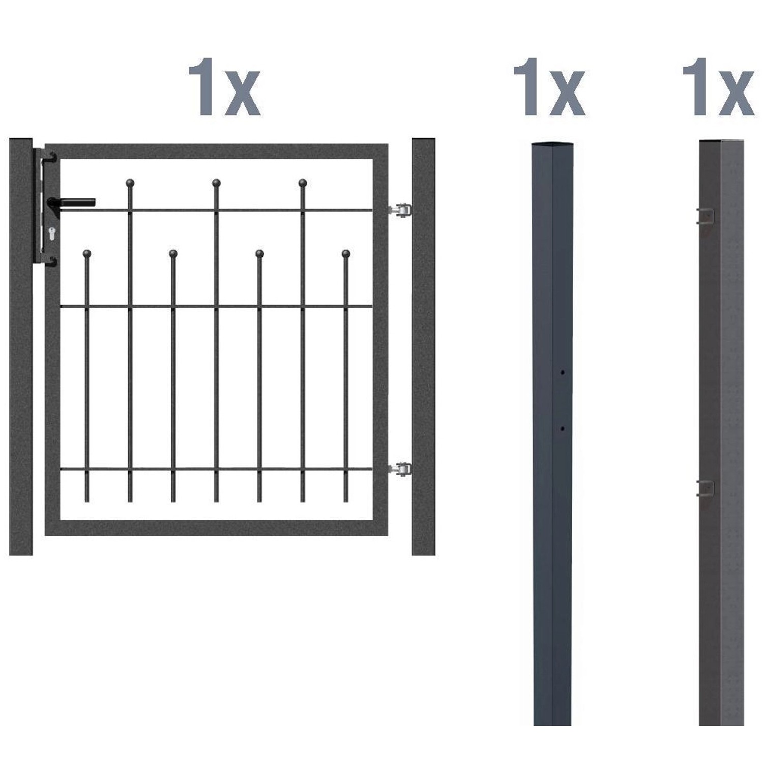 Metallzaun Einzeltor-Set Madrid Anthrazit z. Einbetonieren 100 cm x 100 cm von -