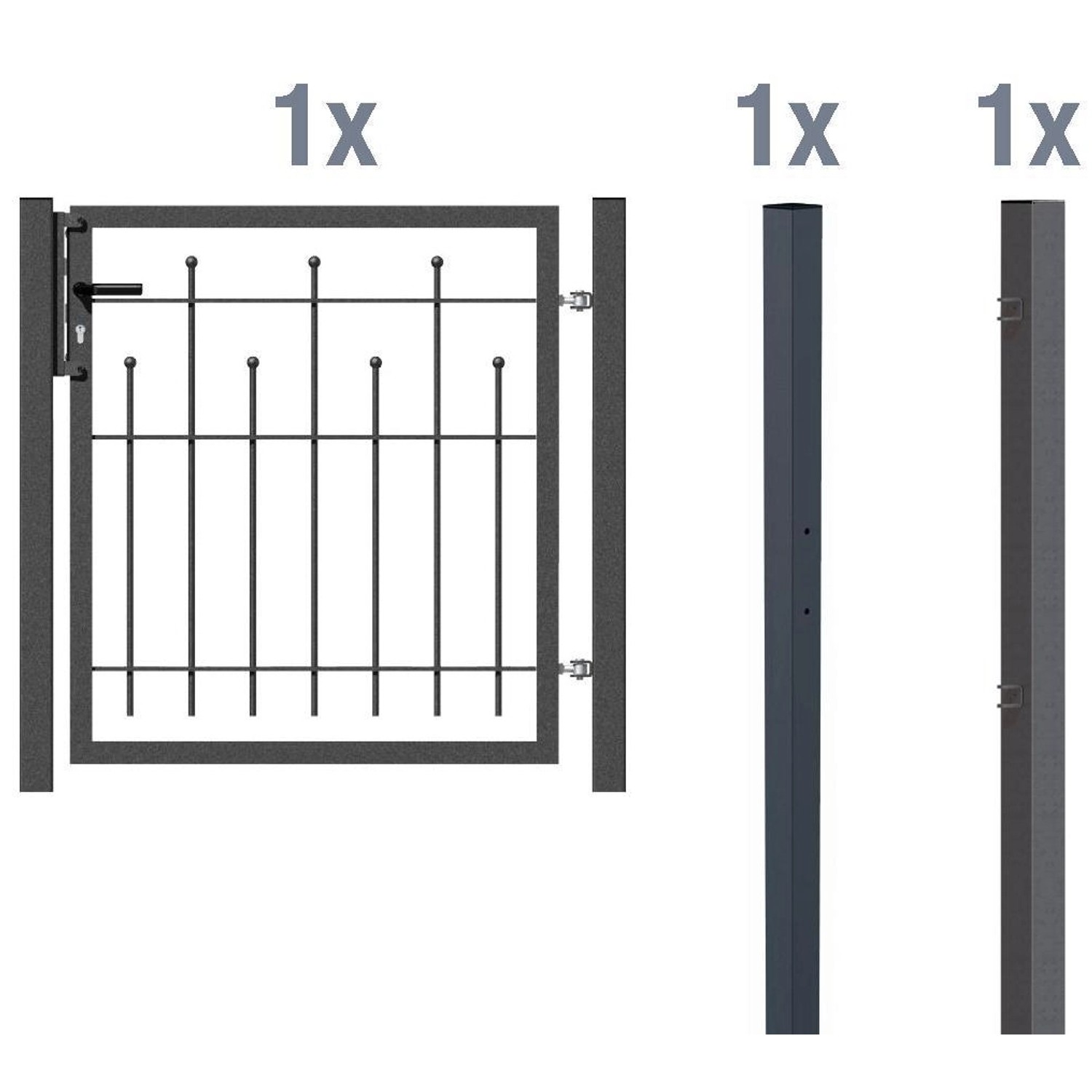 Metallzaun Einzeltor-Set Madrid Anthrazit z. Einbetonieren 80 cm x 100 cm von -