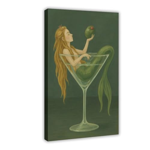 GAHCWB Leinwandposter Meerjungfrau im Martini-Glas, Grün, Schlafzimmer, Dekoration, Landschaft, Büro, Raumdekoration, Geschenk, 40 x 60 cm GAHCWB Leinwandposter Meerjungfrau im Martini-Glas, Grün, Schlafzimmer, Dekoration, Landschaft, Büro, Raumdekoration, Geschenk, 40 x 60 cm von GAHCWB