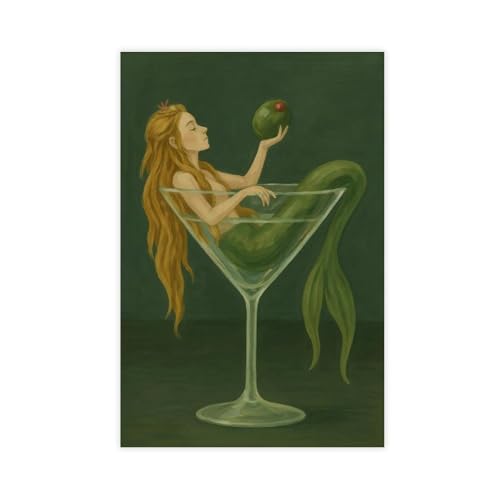 GAHCWB Leinwandposter Meerjungfrau im Martini-Glas, Grün, Schlafzimmer, Dekoration, Landschaft, Büro, Raumdekoration, Geschenk, 50 x 75 cm GAHCWB Leinwandposter Meerjungfrau im Martini-Glas, Grün, Schlafzimmer, Dekoration, Landschaft, Büro, Raumdekoration, Geschenk, 50 x 75 cm von GAHCWB